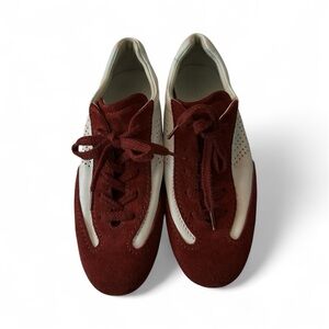 Women's Red and White Suede Sneakers